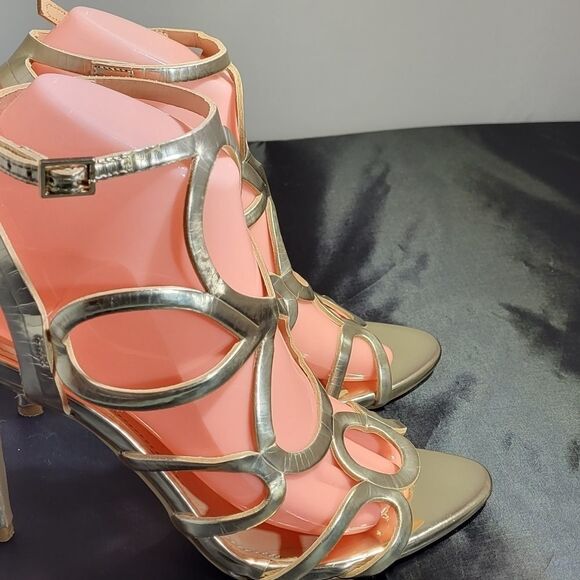 CHRISTIAN SIRIANO GOLD HIGH HEEL STILETTOS PUM SANDAL - Picture 8 of 15